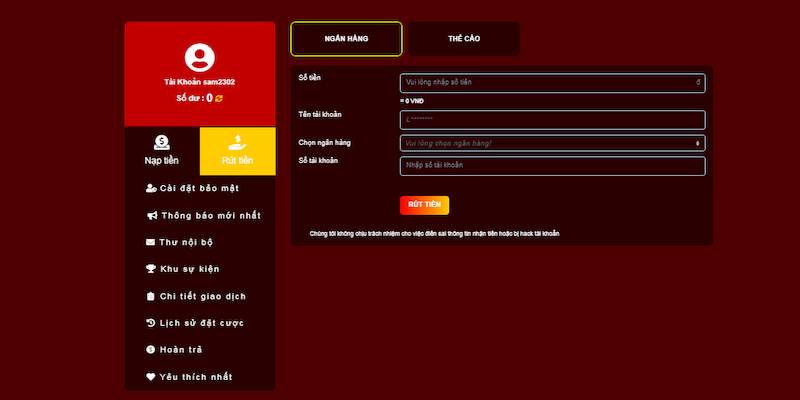 Rút tiền về tài khoản ngân hàng từ 33win